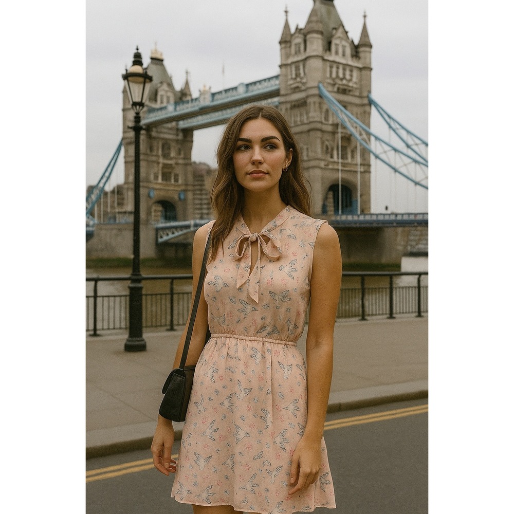 Cath Kidston London Bird Floral‎ Print Sleeveless Bow Neck Midi Dress Size 12